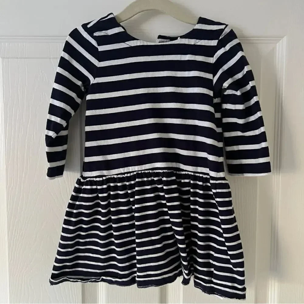 Baby Gap Toddler Print Fit and Flare Dress Navy Stripes 3T EUC